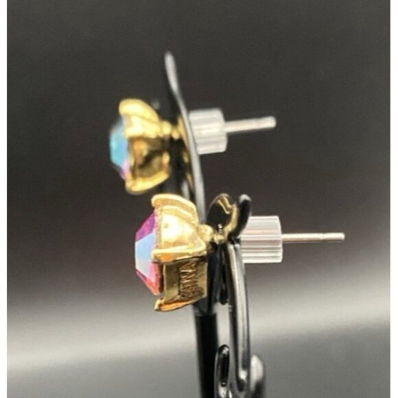 Kirk's Folly AB Faceted Crystal Stud Earrings 7 mm Gold Tone Fairycore Signed - Picture 5 of 6